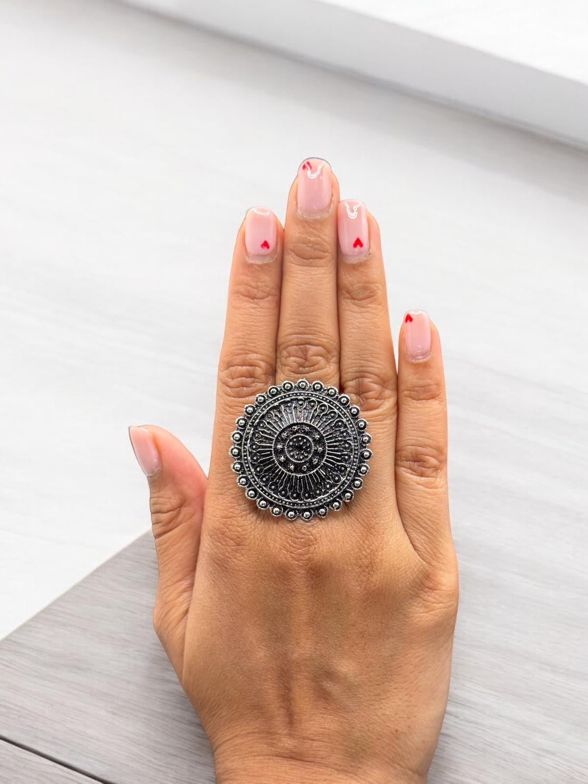 Radiant Sunburst Mandala Ring