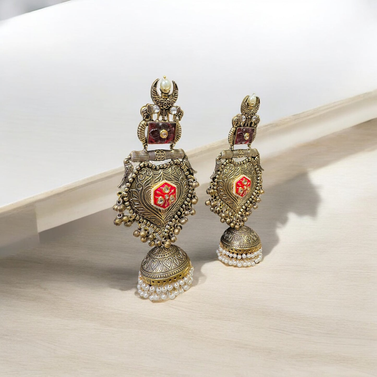 Regal Ruby Shield Earrings