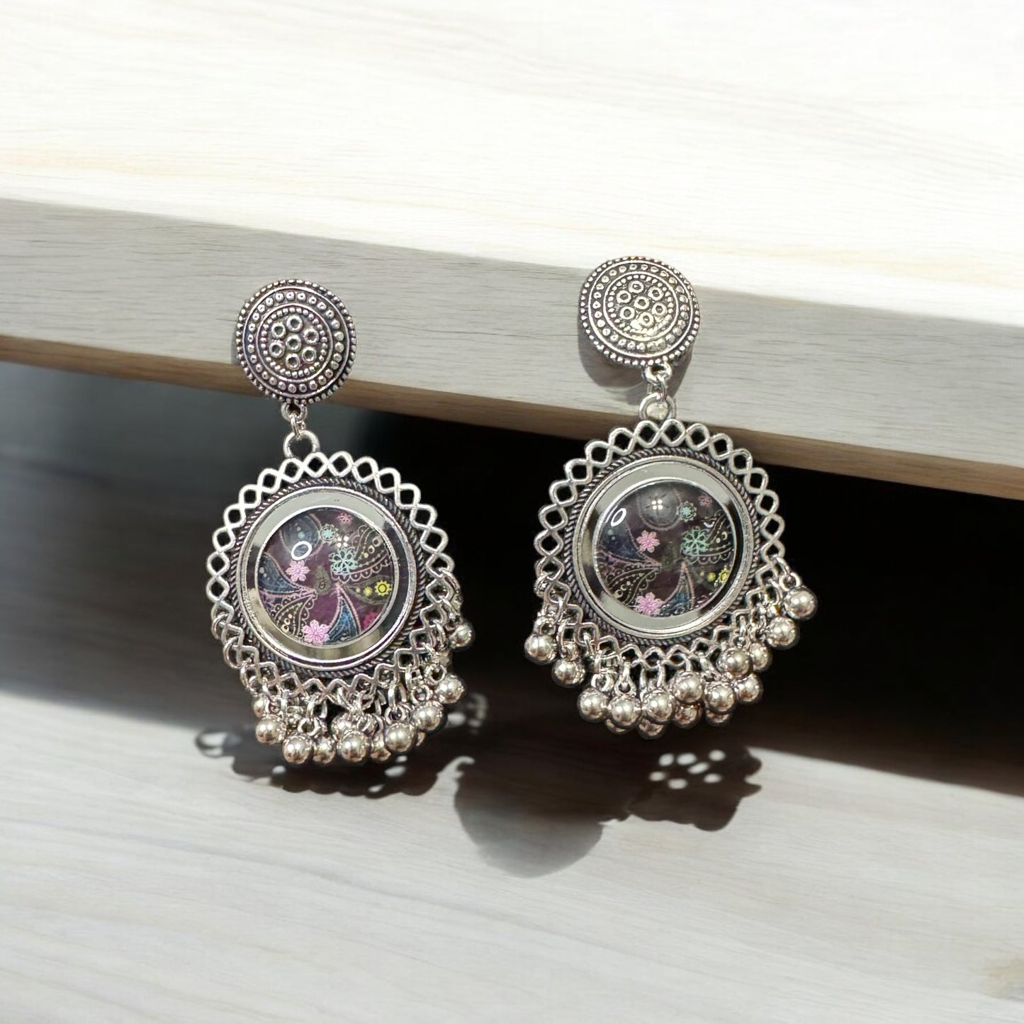 Kaleidoscope Silver Charm Earrings