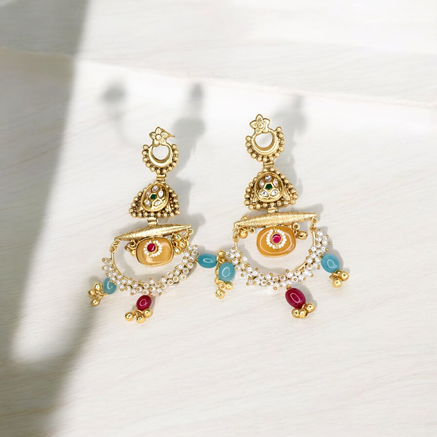 Enchanted Blue & Gold Crescent Earrings