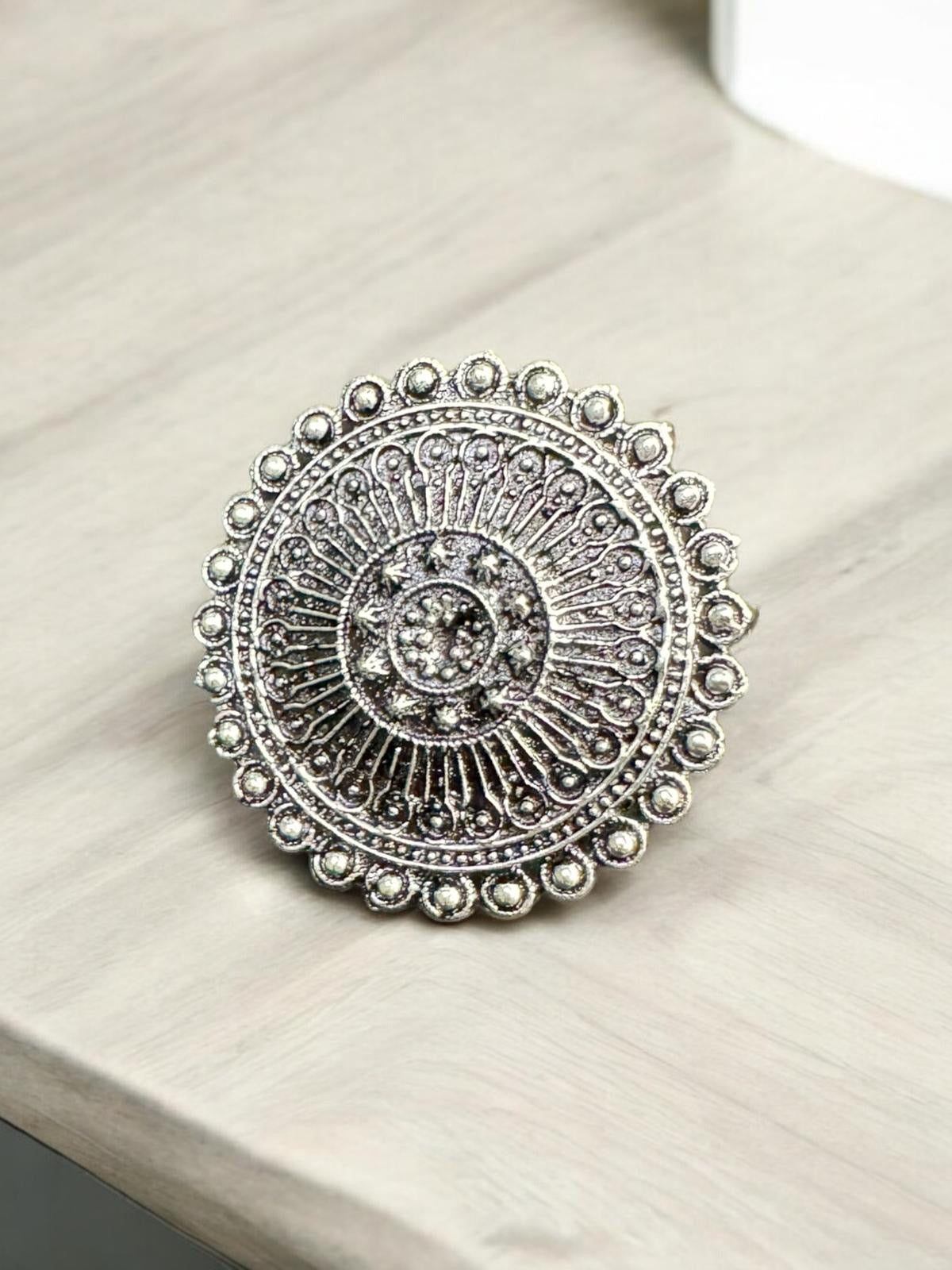 Radiant Sunburst Mandala Ring