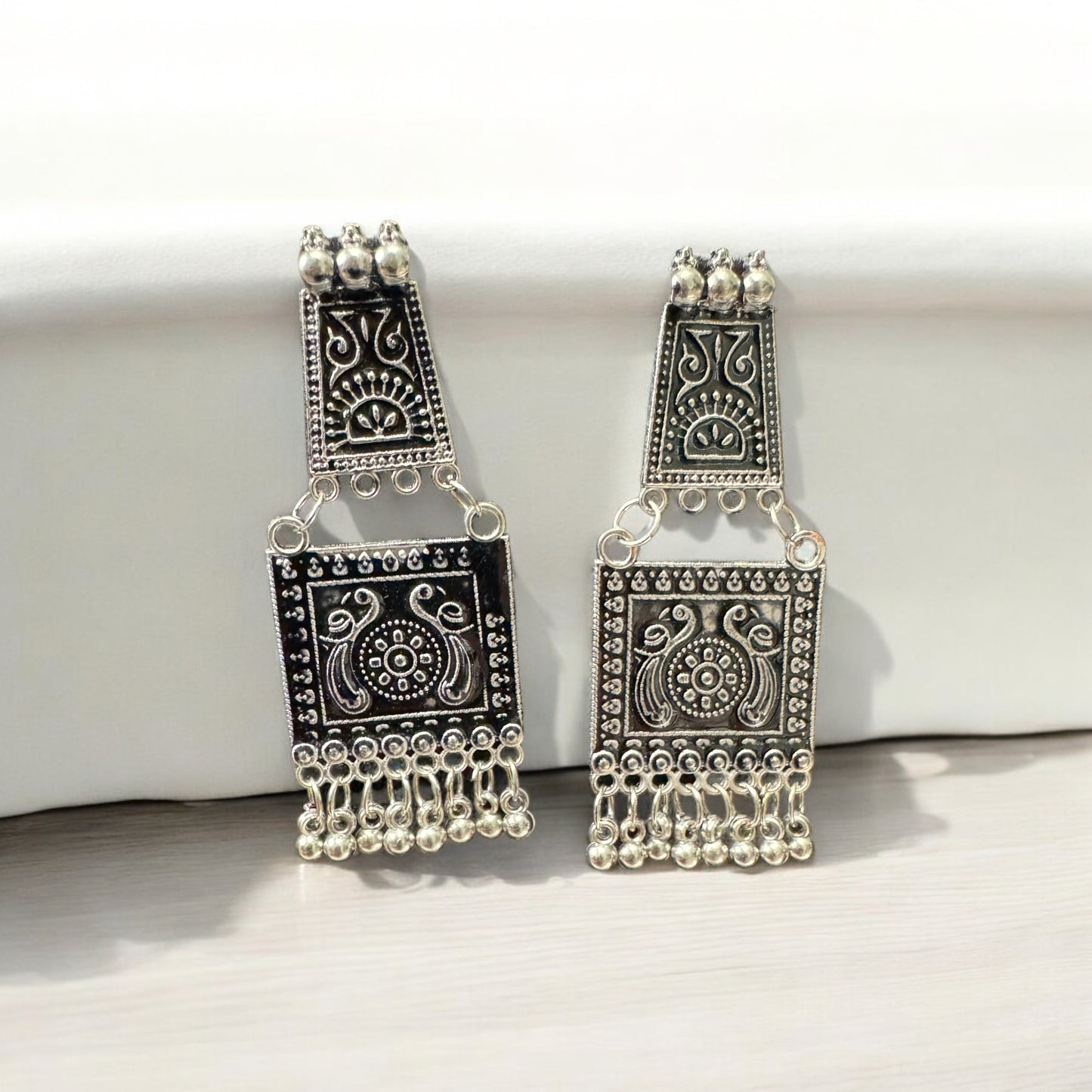 Tribal Mosaic Silver Earrings