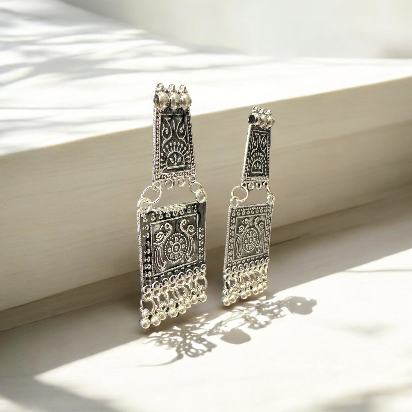 Tribal Mosaic Silver Earrings