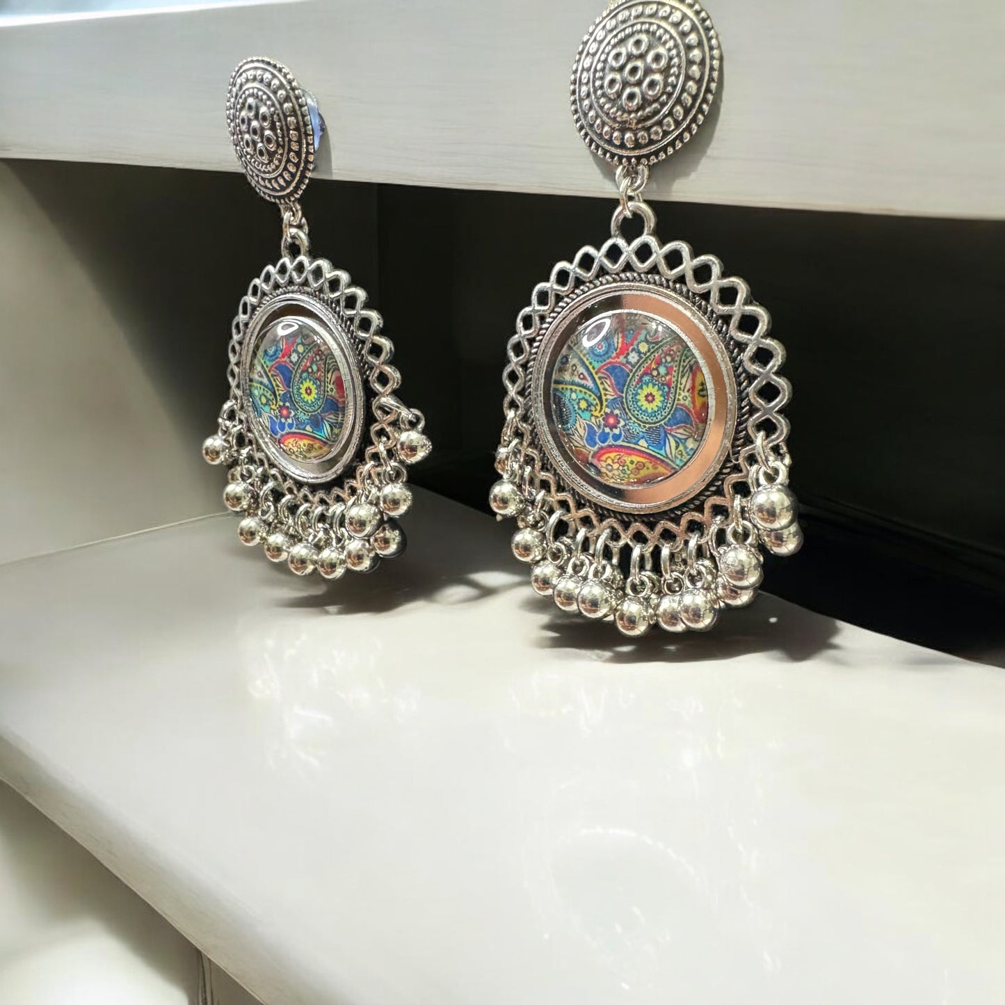 Kaleidoscope Silver Charm Earrings