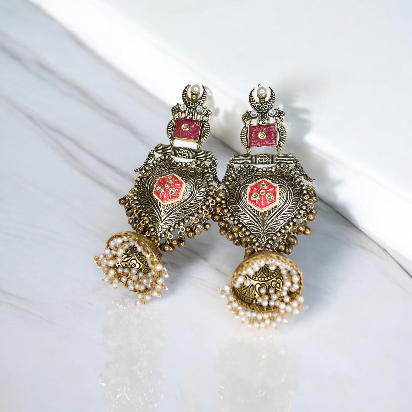 Regal Ruby Shield Earrings