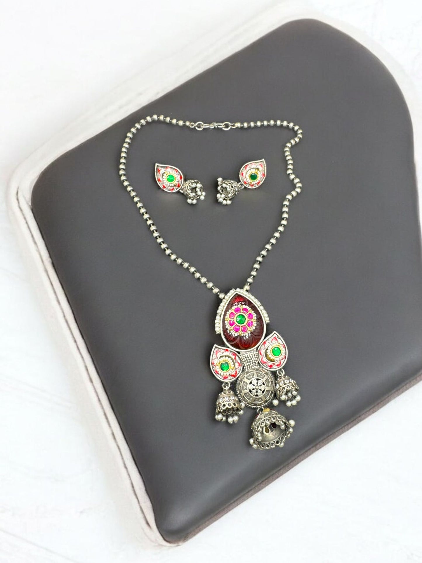 Vibrant Enamel Lotus Pendant Set