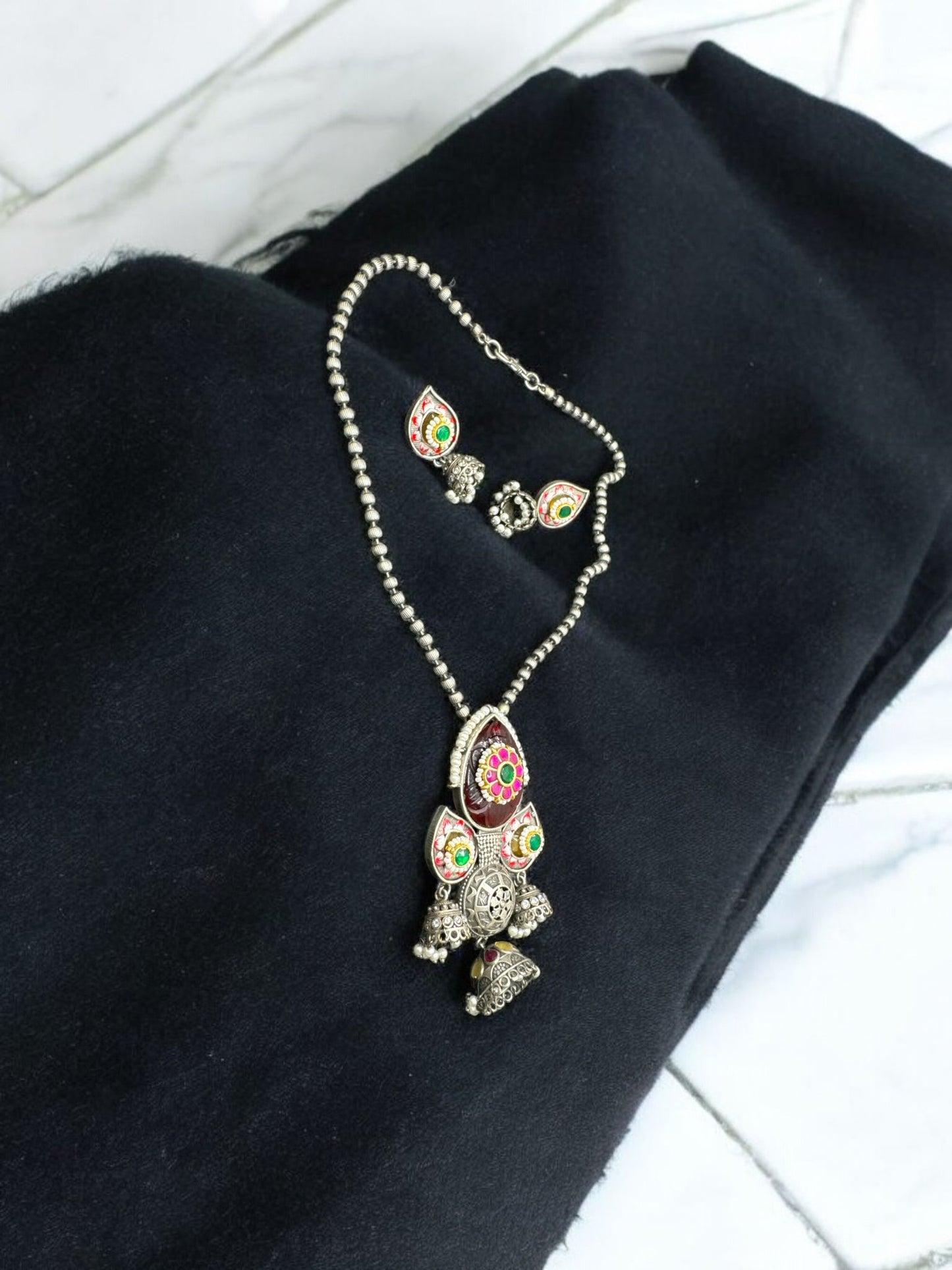 Vibrant Enamel Lotus Pendant Set