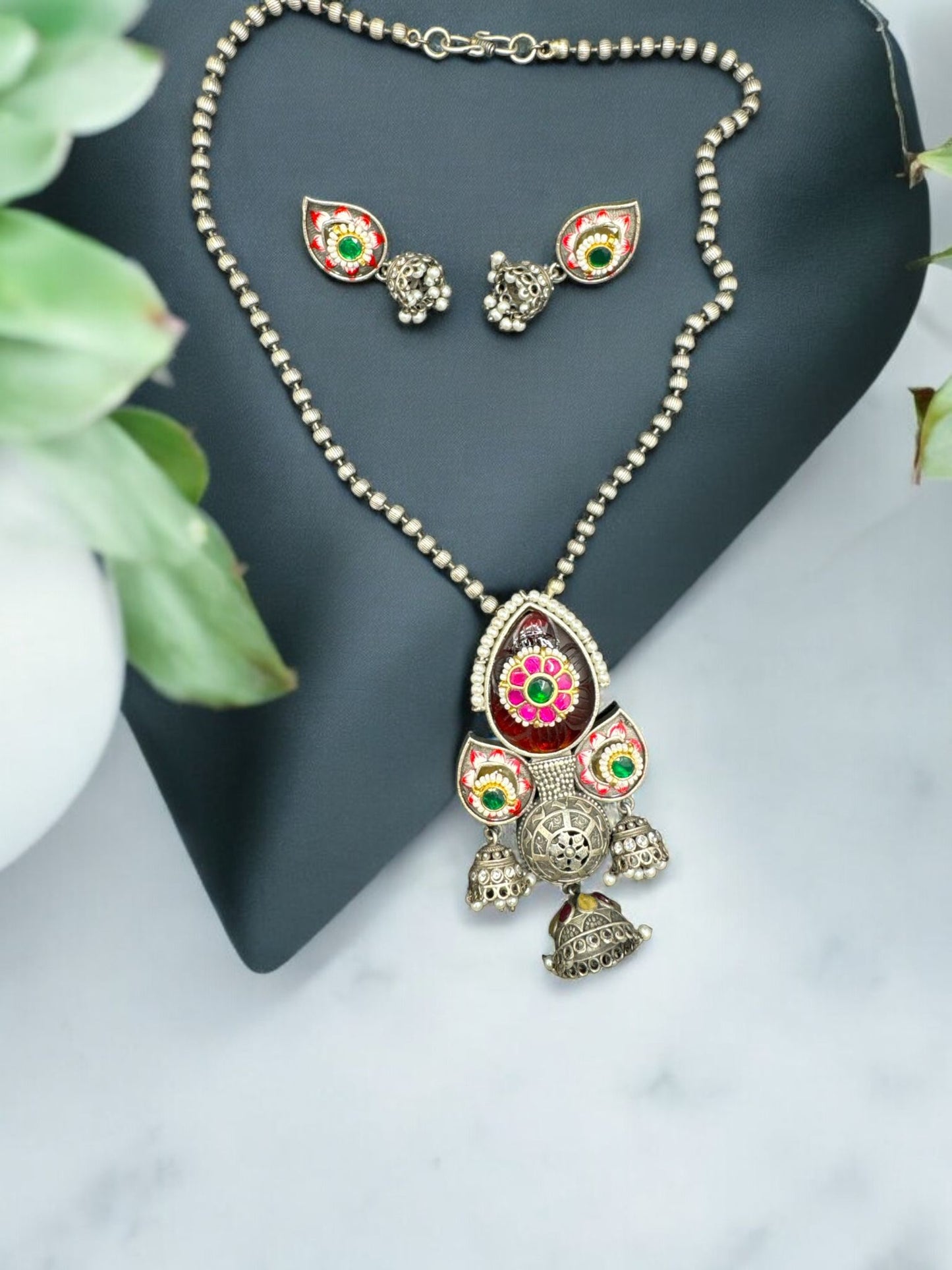 Vibrant Enamel Lotus Pendant Set