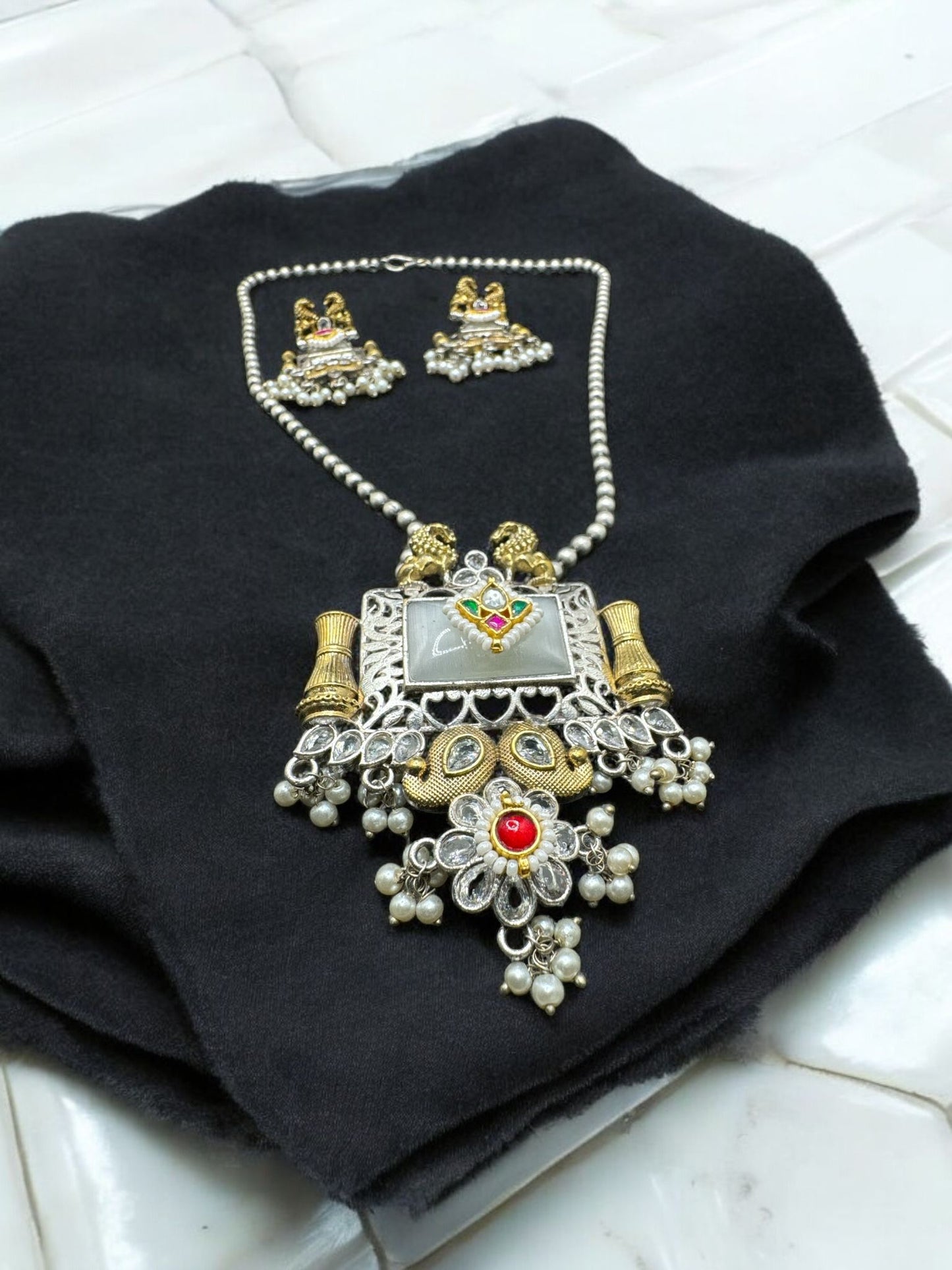 Majestic Twin Peacock Pendant Set