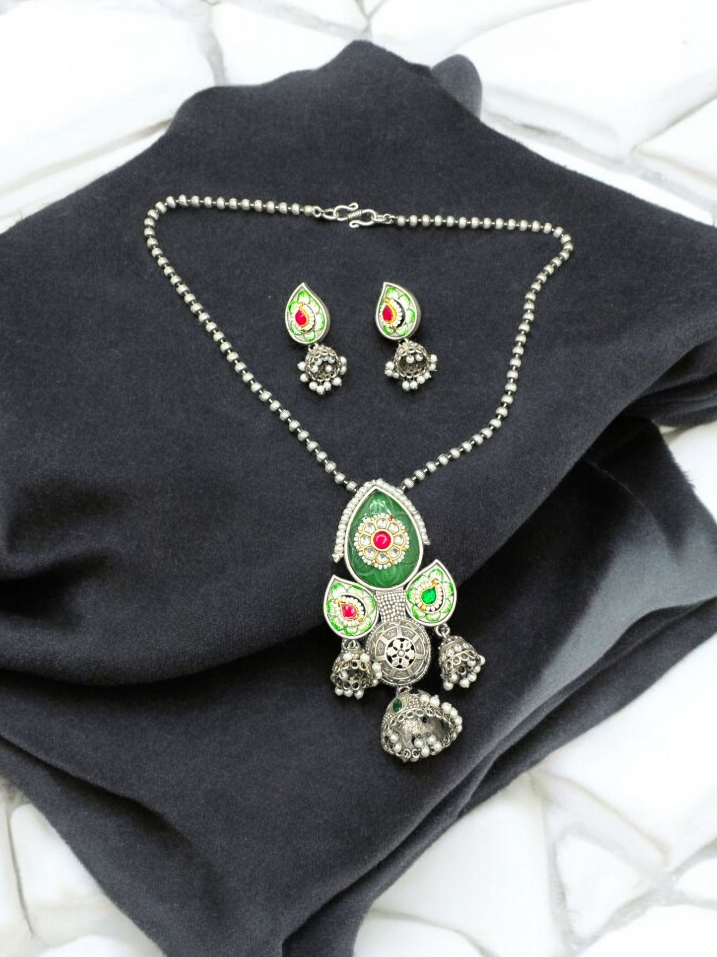 Vibrant Enamel Lotus Pendant Set
