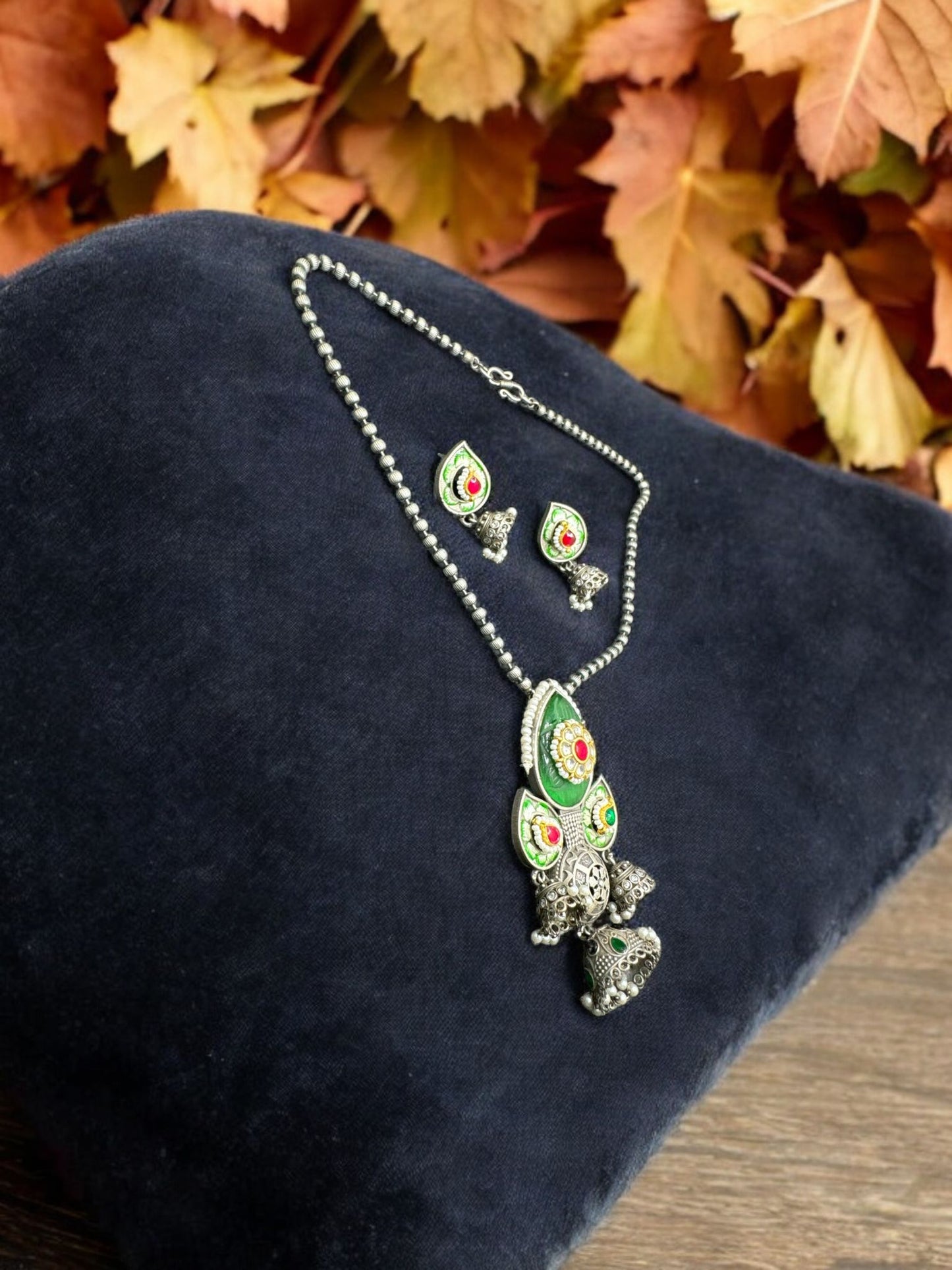 Vibrant Enamel Lotus Pendant Set