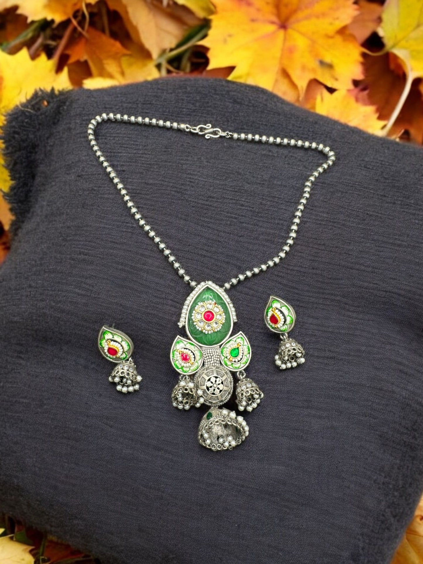 Vibrant Enamel Lotus Pendant Set