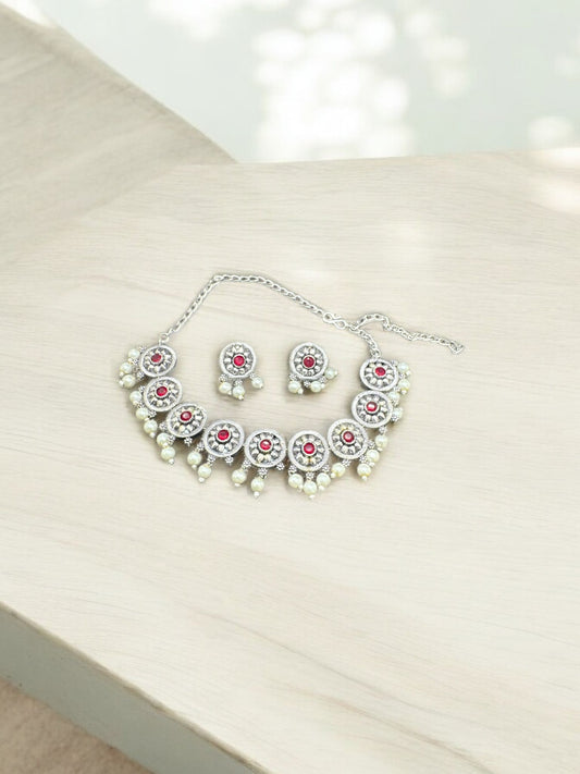 Radiant Circles Silver Choker Set