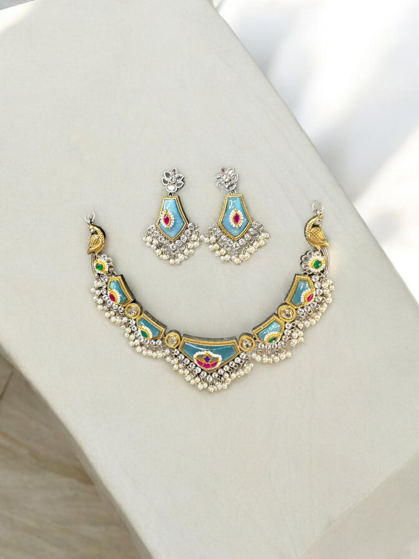 Celestial Blue Peacock Necklace Set