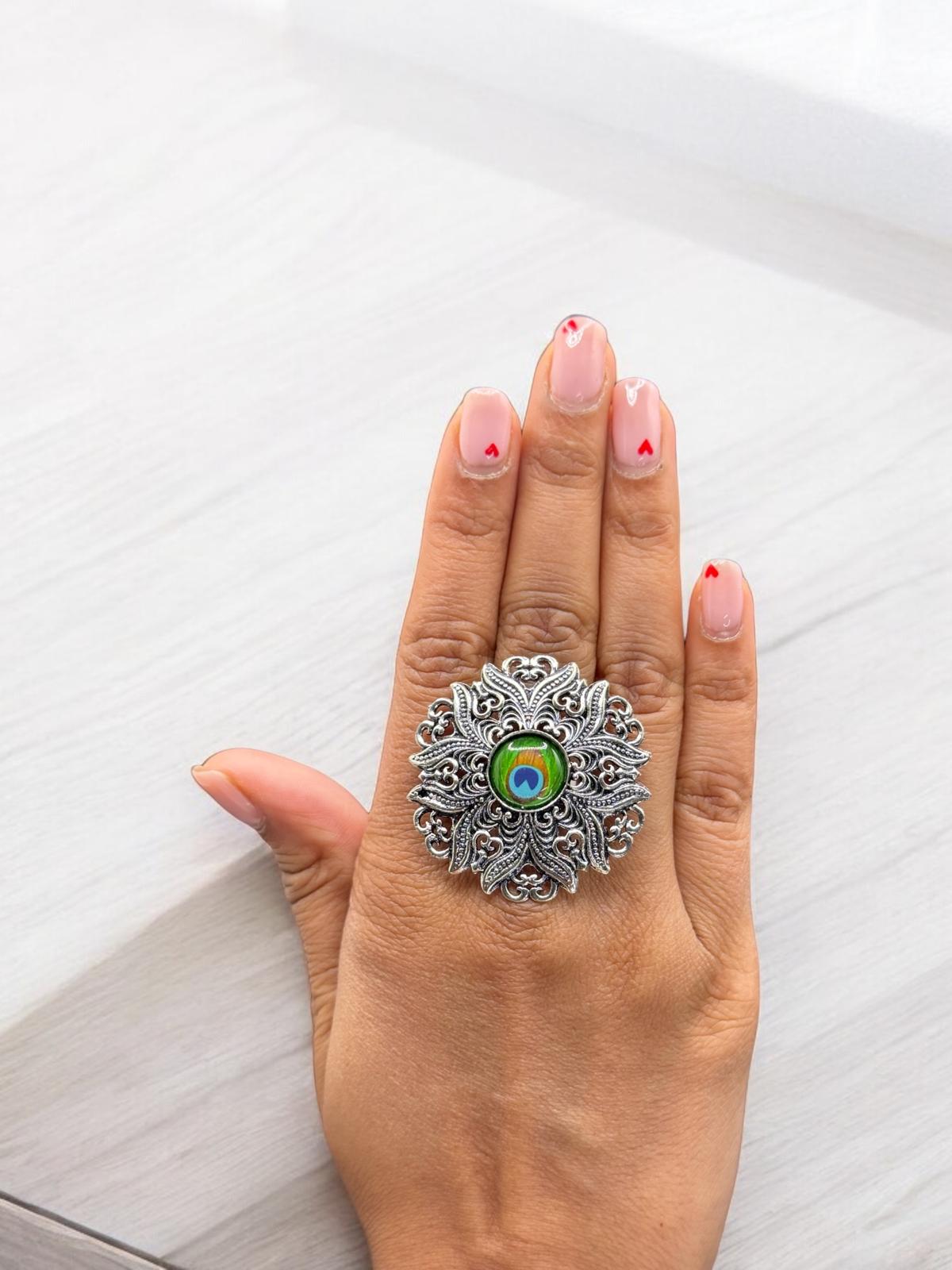 Peacock Elegance Statement Ring
