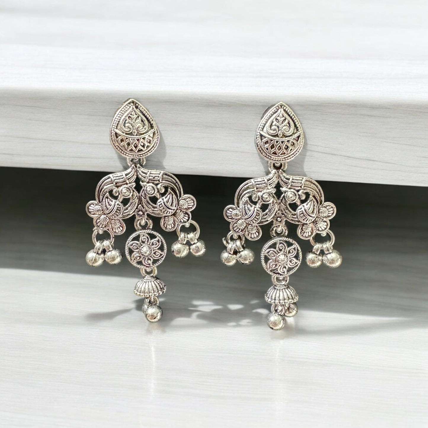 Floral Heritage Silver Chandbalis