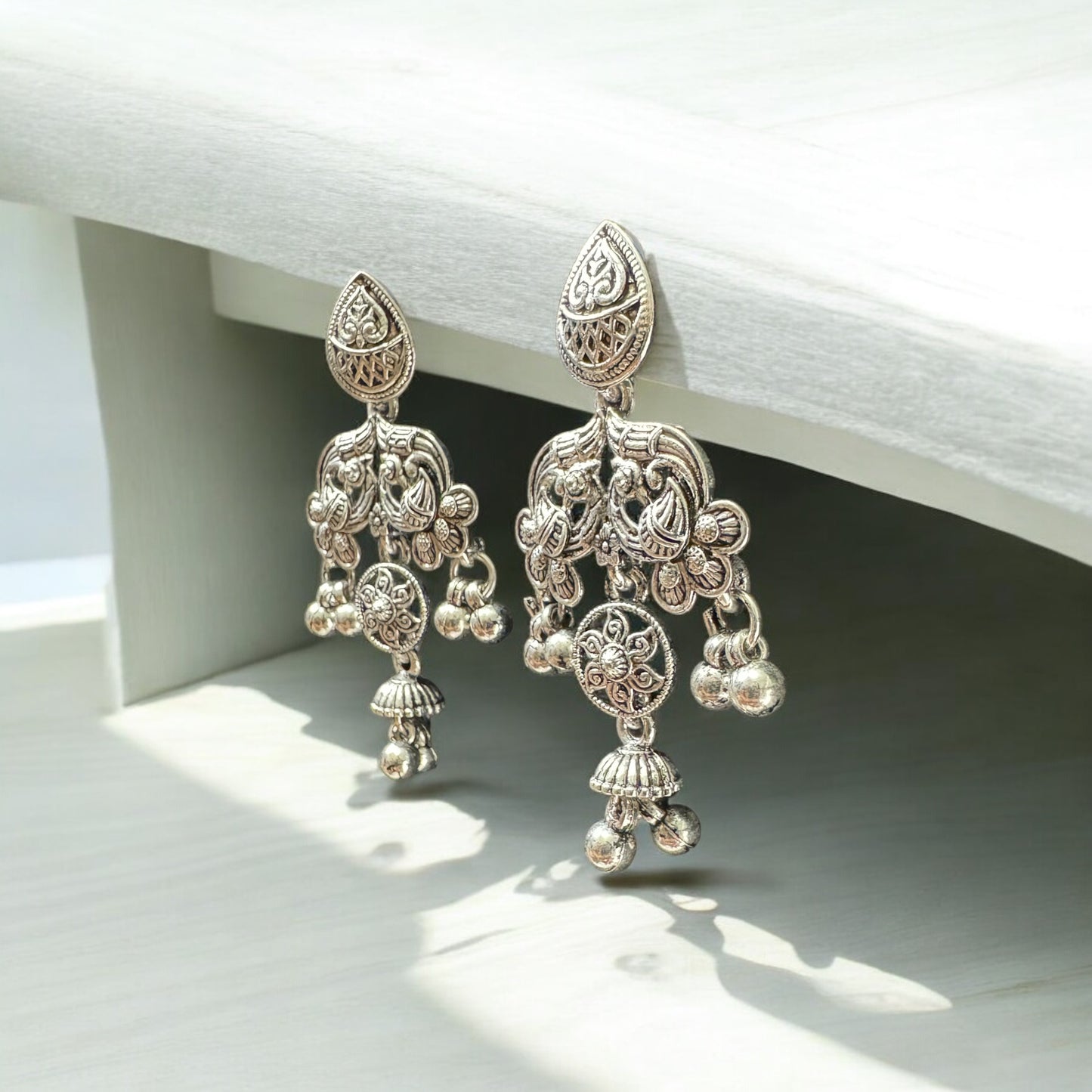 Floral Heritage Silver Chandbalis