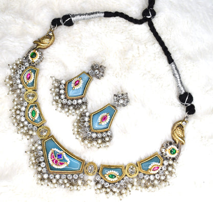 Celestial Blue Peacock Necklace Set