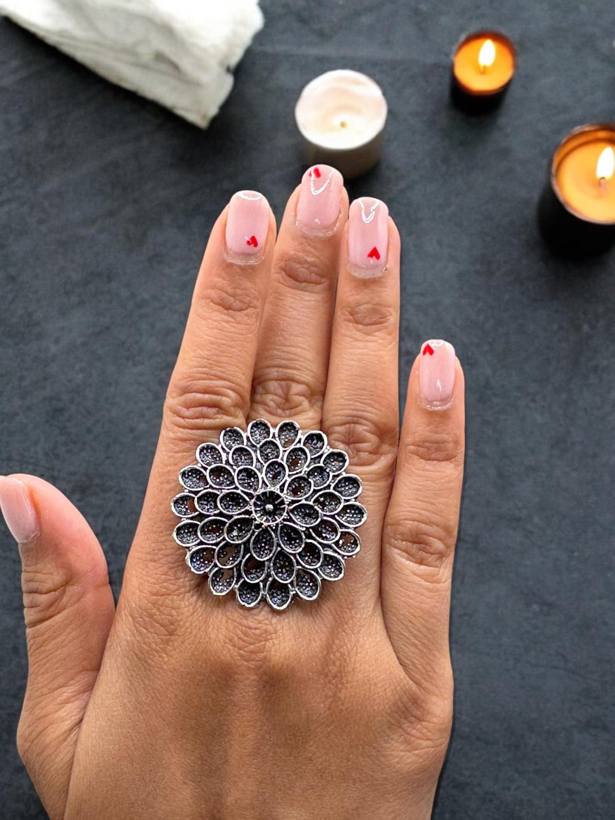 Midnight Bloom Statement Ring