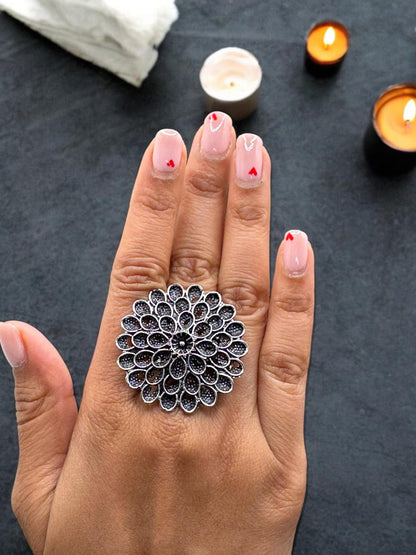 Midnight Bloom Statement Ring