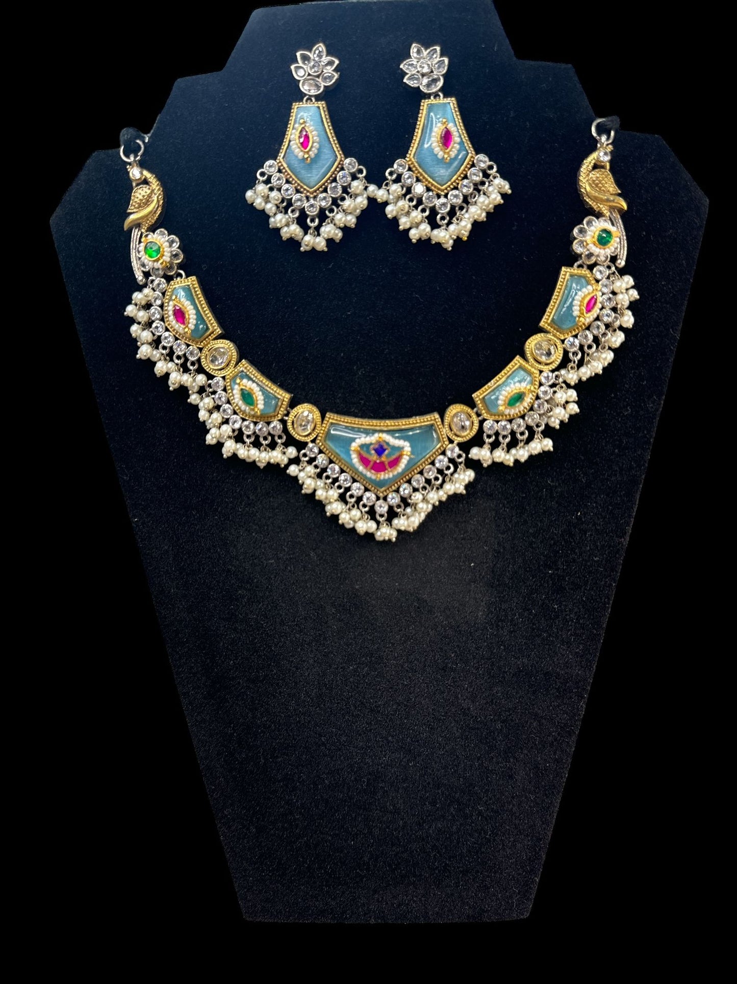 Celestial Blue Peacock Necklace Set