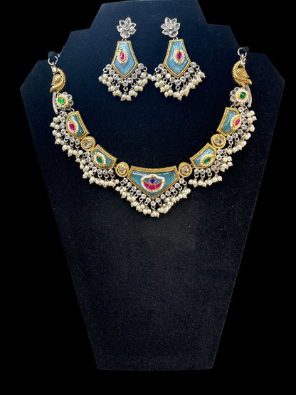 Celestial Blue Peacock Necklace Set